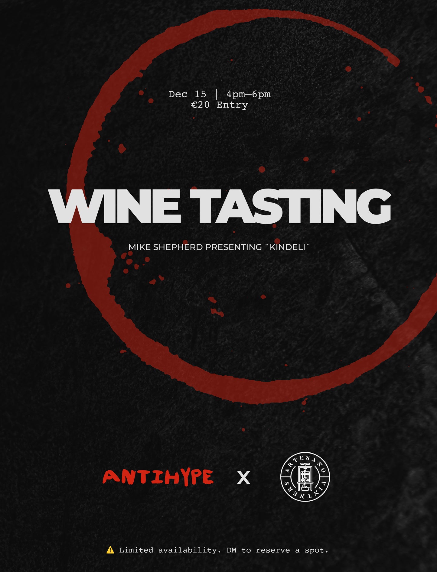 Wine tasting. Mike Shepherd presenting "Kindeli", 15 Dec, 16:00-18:00